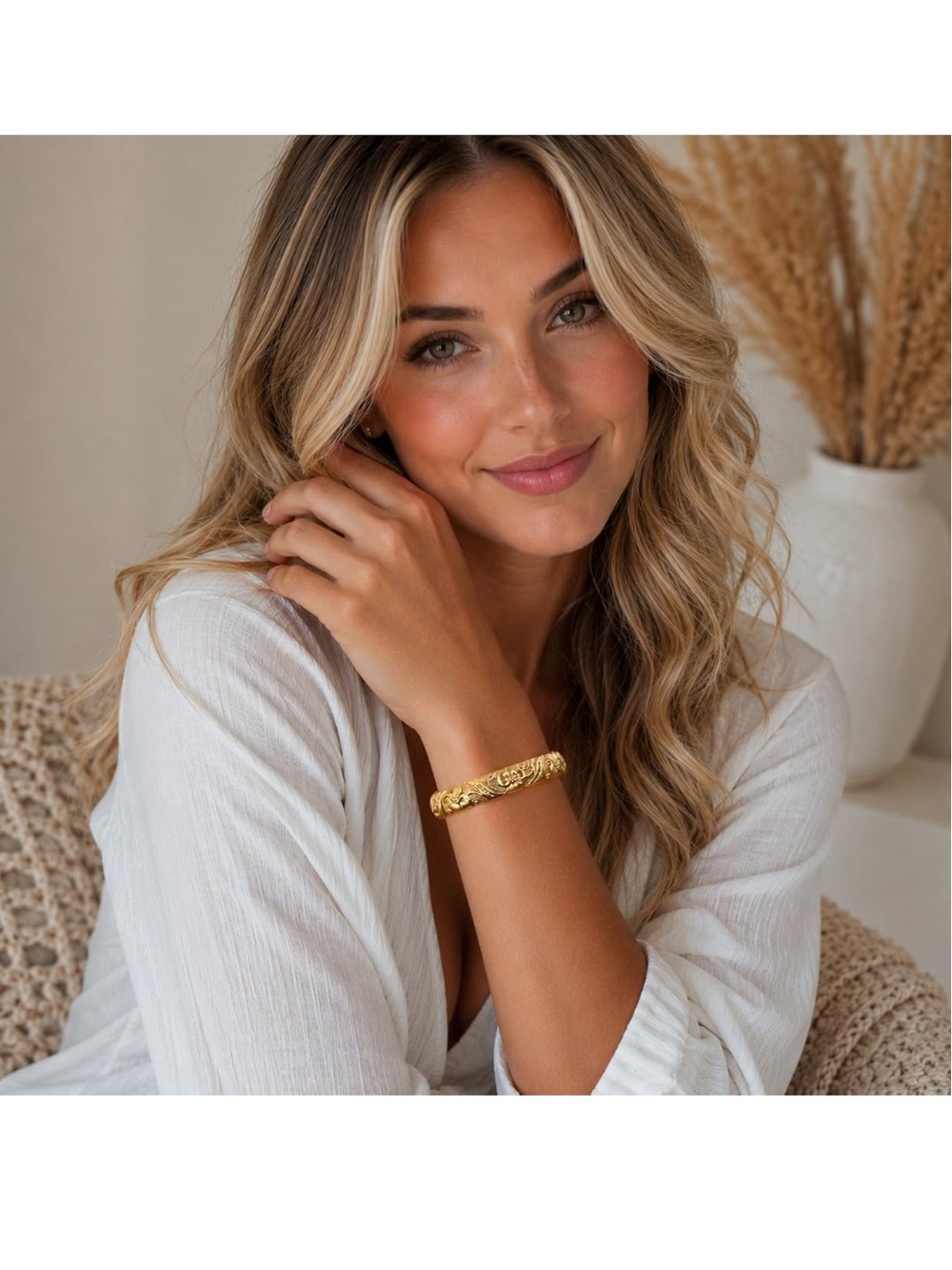 Gold Floral Link Bracelet - Women's Jewelry